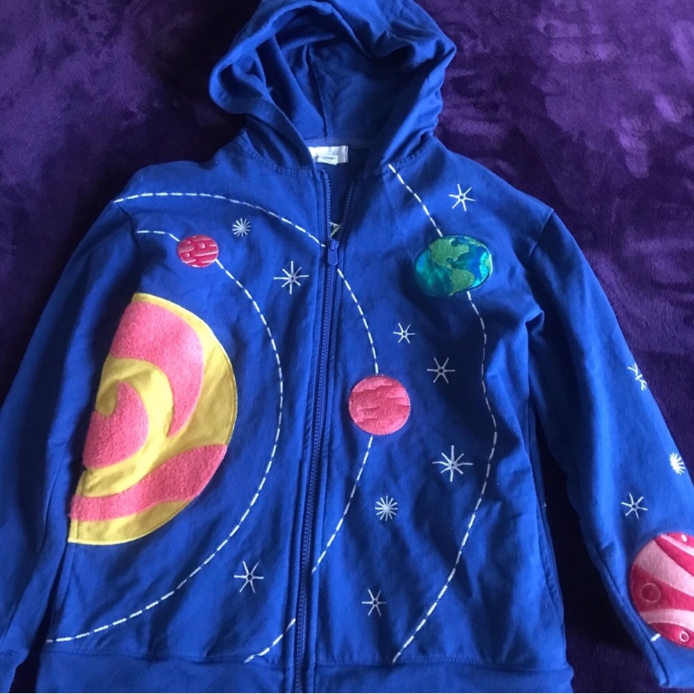 Peek Blue Kids Hoodie with Colorful Planet Appliqués NWOT